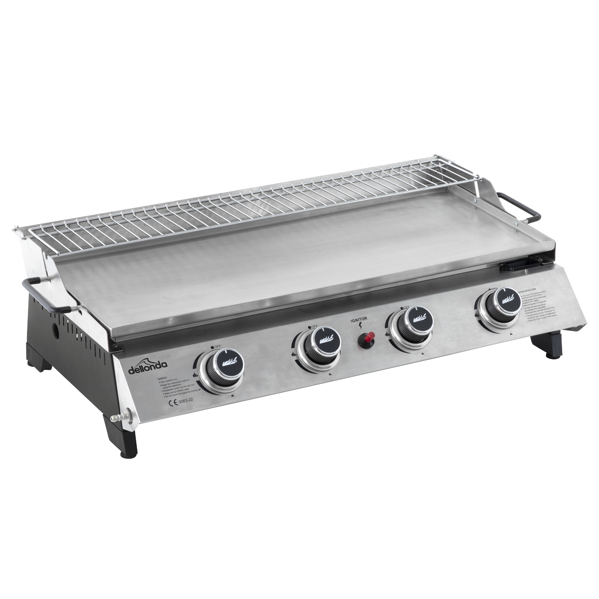 4 Burner Stainless Steel Portable Gas Plancha with Warming Rack 10kW DG277