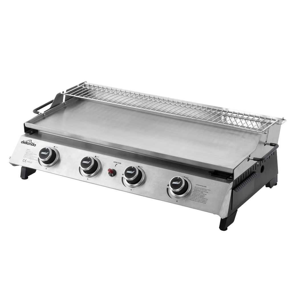 4 Burner Stainless Steel Portable Gas Plancha with Warming Rack 10kW DG277