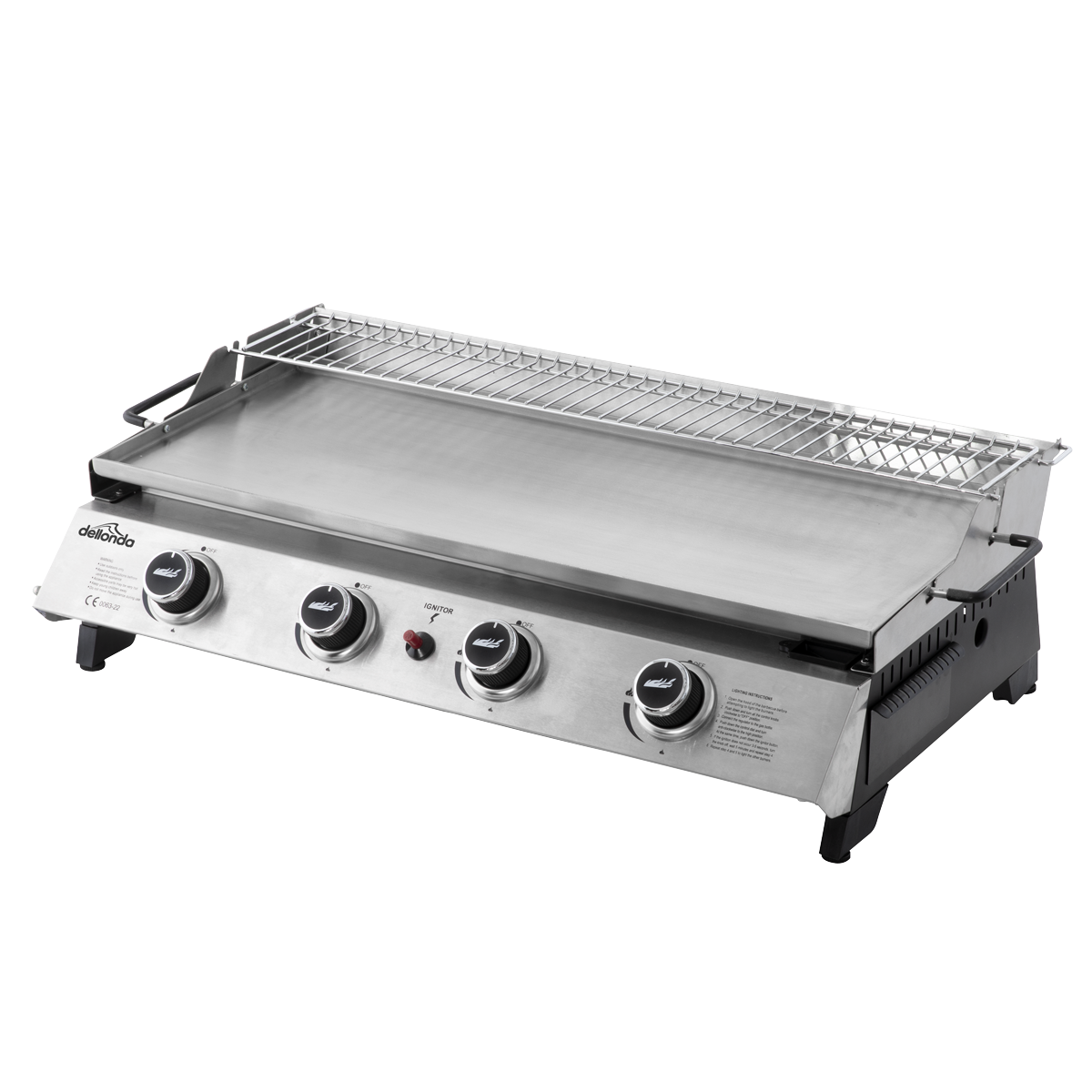 4 Burner Stainless Steel Portable Gas Plancha with Warming Rack 10kW DG277
