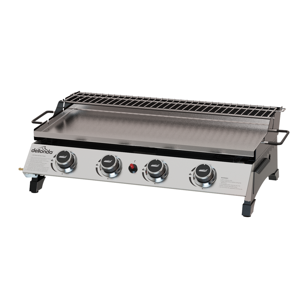 4 Burner Stainless Steel Portable Gas Plancha with Warming Rack 10kW DG277