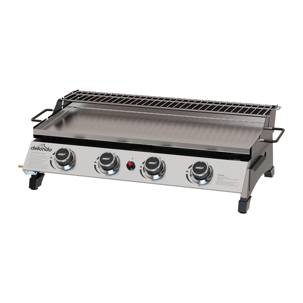 4 Burner Stainless Steel Portable Gas Plancha with Warming Rack 10kW DG277