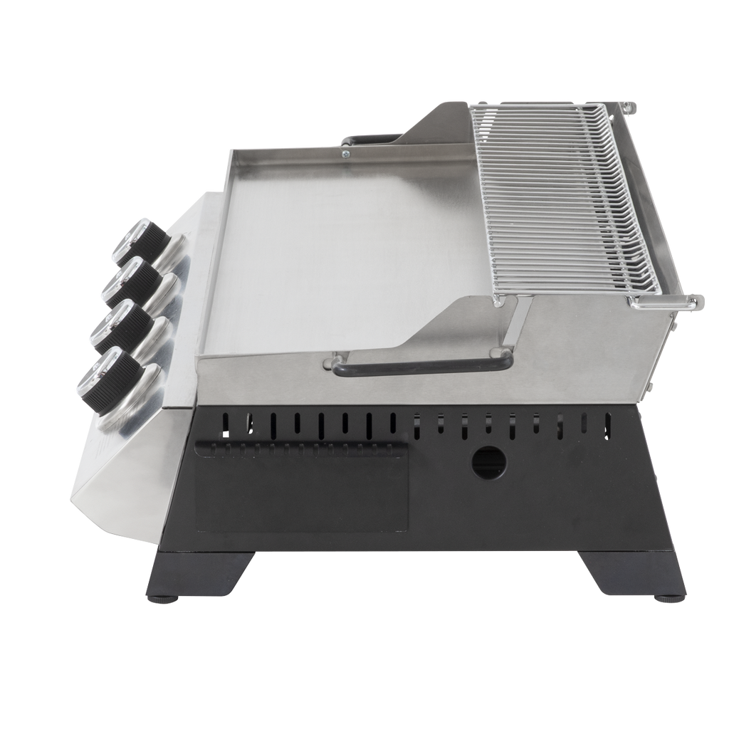 4 Burner Stainless Steel Portable Gas Plancha with Warming Rack 10kW DG277