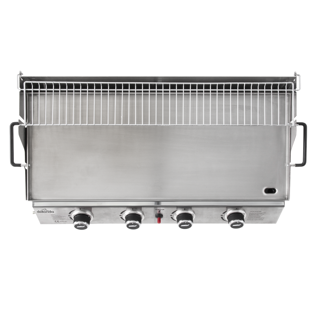 4 Burner Stainless Steel Portable Gas Plancha with Warming Rack 10kW DG277