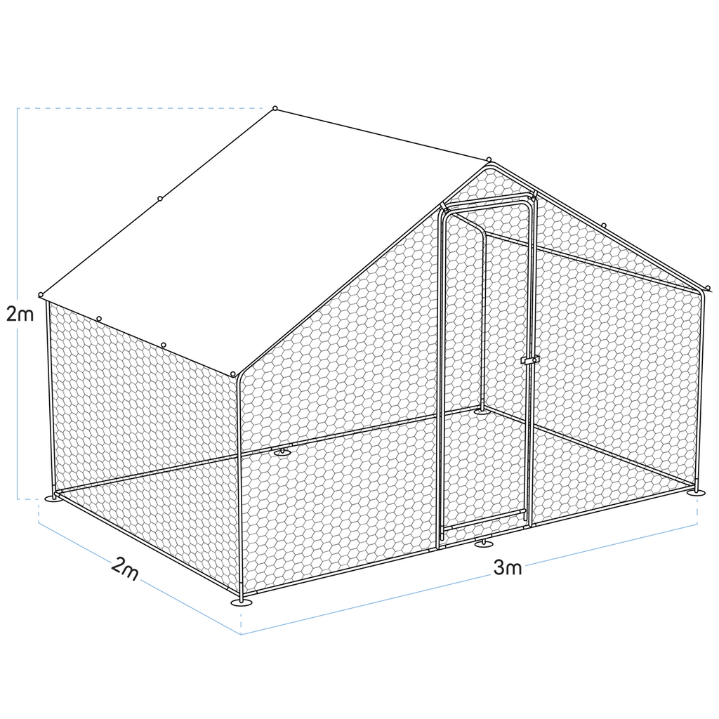 Walk-In Galvanized Steel Chicken Run with Roof Cover & PVC Coated Chicken Wire DG278