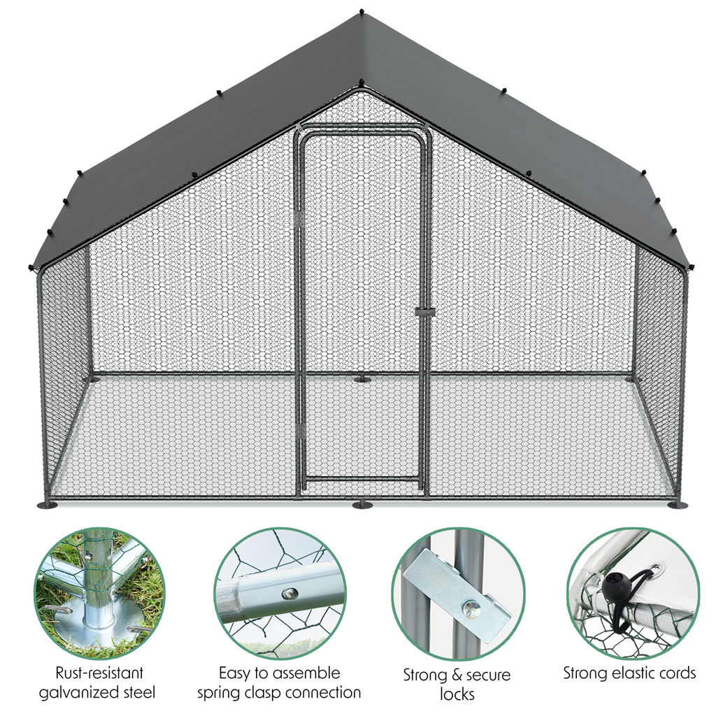 Walk-In Galvanized Steel Chicken Run with Roof Cover & PVC Coated Chicken Wire DG278