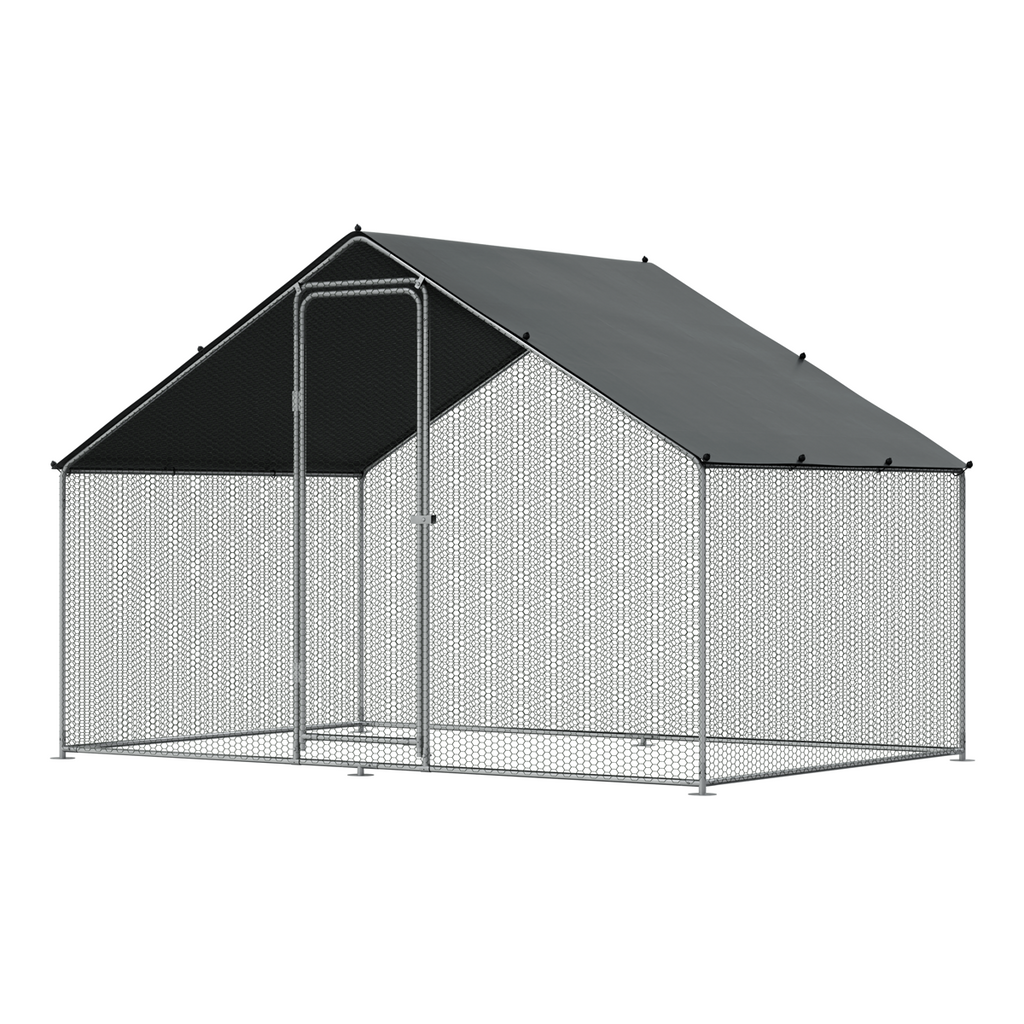 Walk-In Galvanized Steel Chicken Run with Roof Cover & PVC Coated Chicken Wire DG278