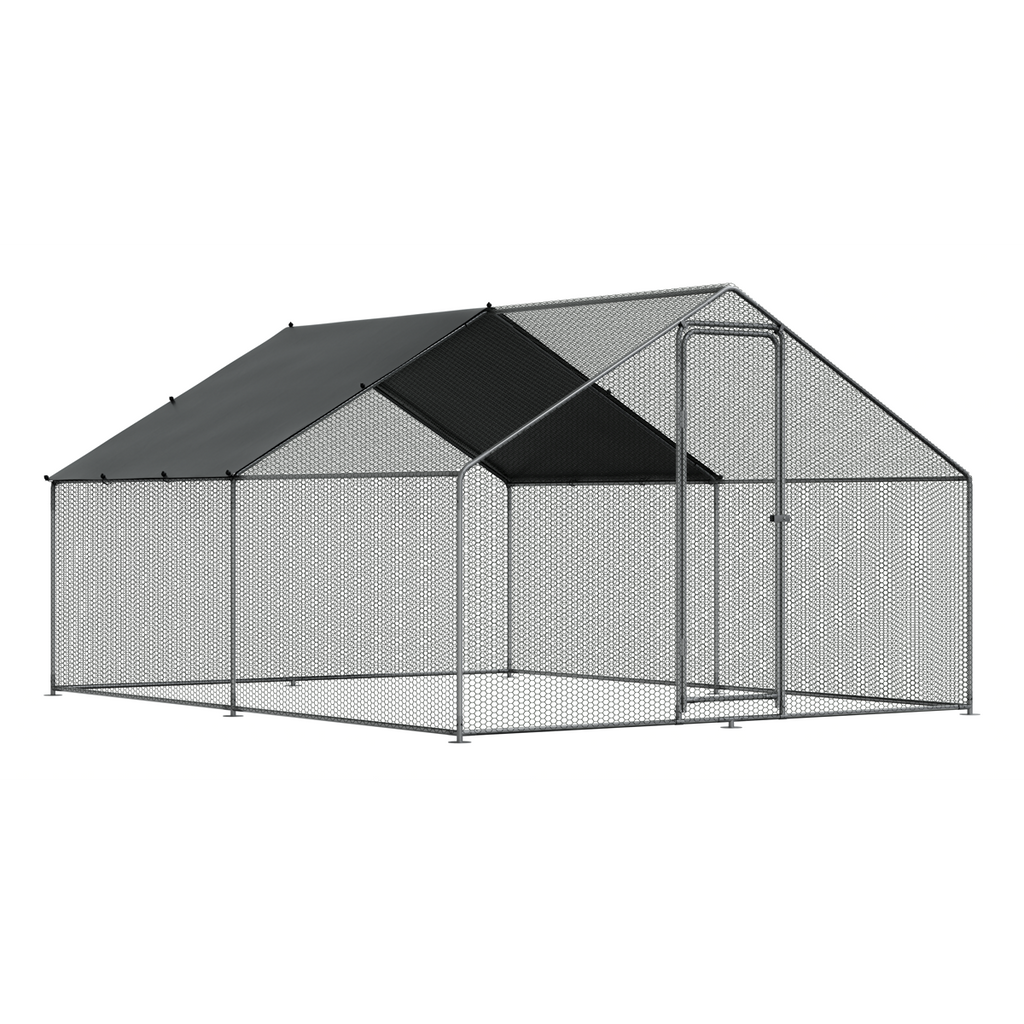 Walk-In Galvanized Steel Chicken Run with Roof Cover & PVC Coated Chicken Wire DG279