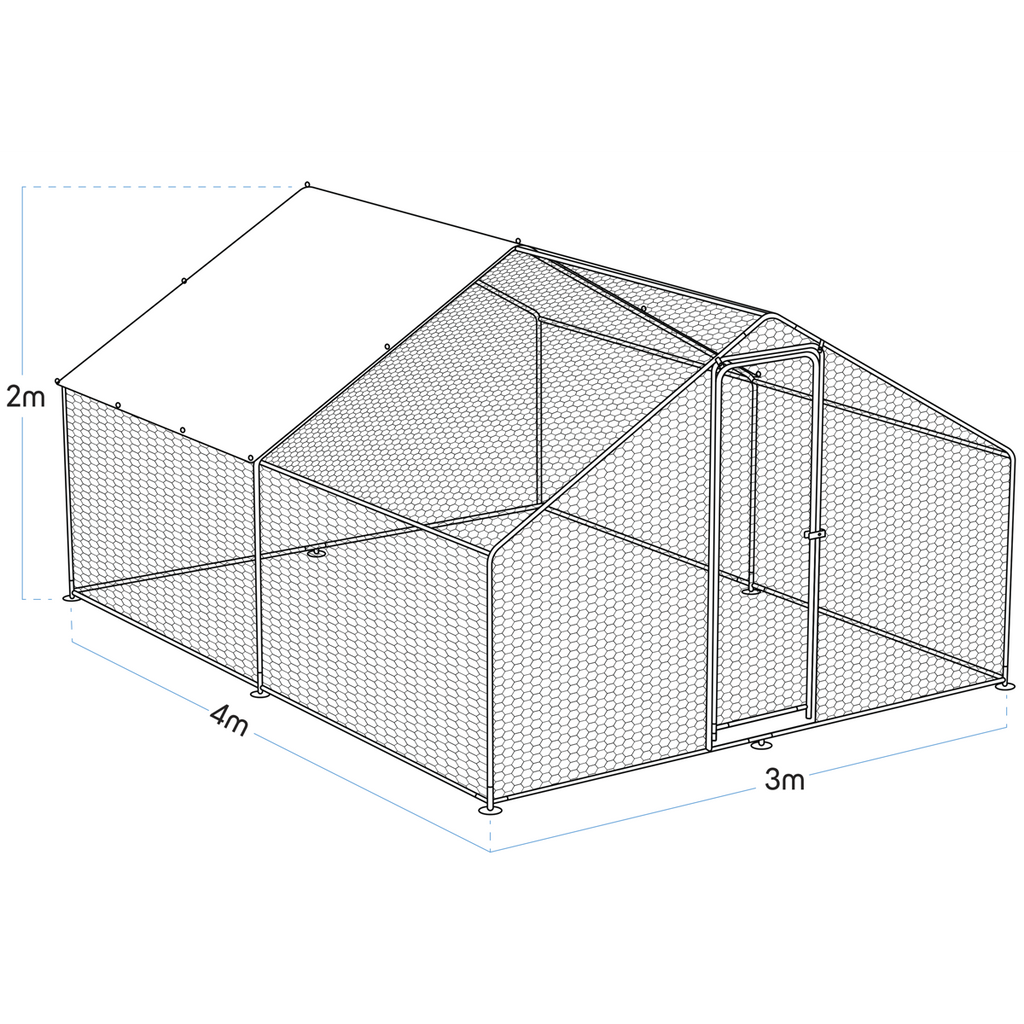 Walk-In Galvanized Steel Chicken Run with Roof Cover & PVC Coated Chicken Wire DG279