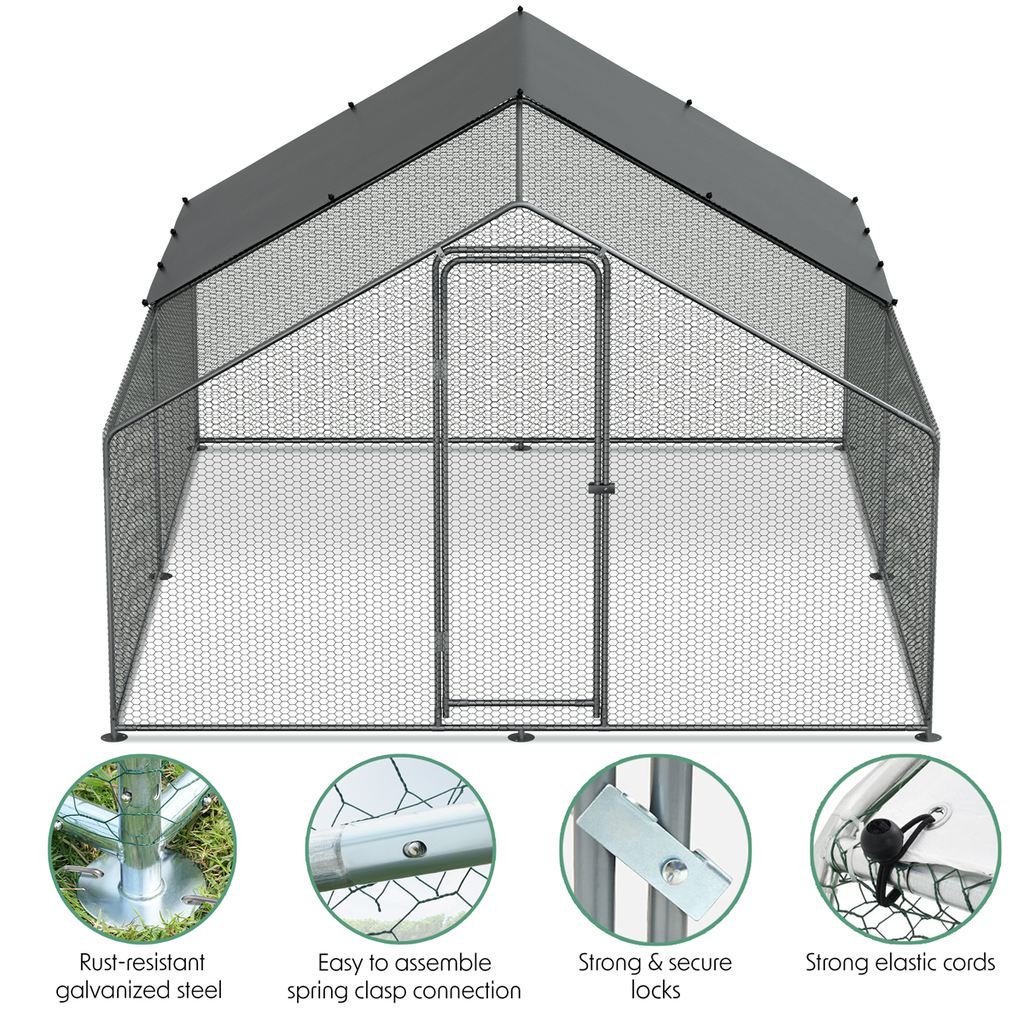 Walk-In Galvanized Steel Chicken Run with Roof Cover & PVC Coated Chicken Wire DG279