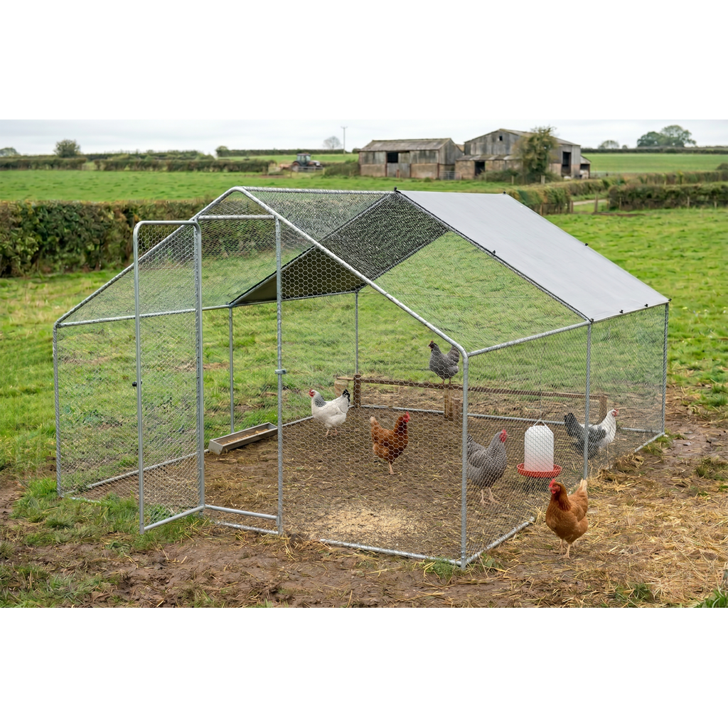 Walk-In Galvanized Steel Chicken Run with Roof Cover & PVC Coated Chicken Wire DG279