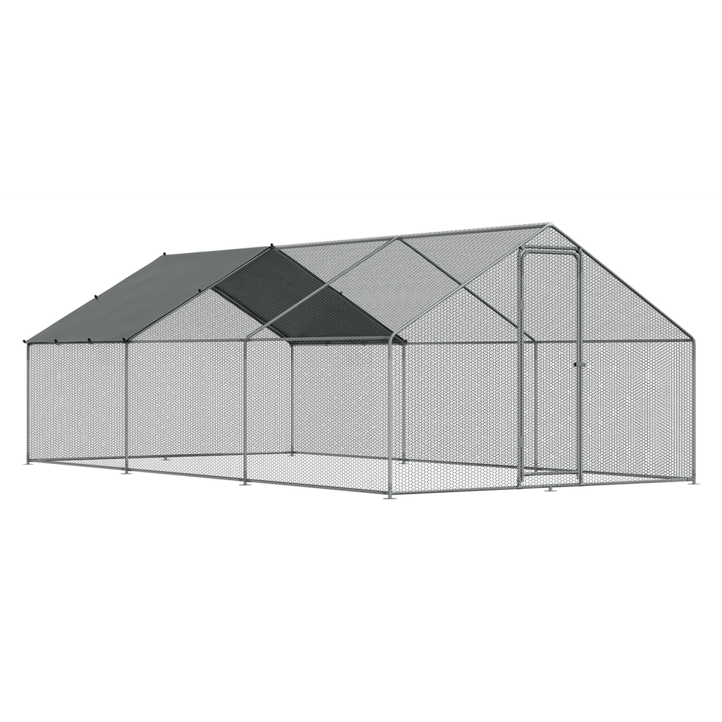 Walk-In Galvanized Steel Chicken Run with Roof Cover & PVC Coated Chicken Wire DG280