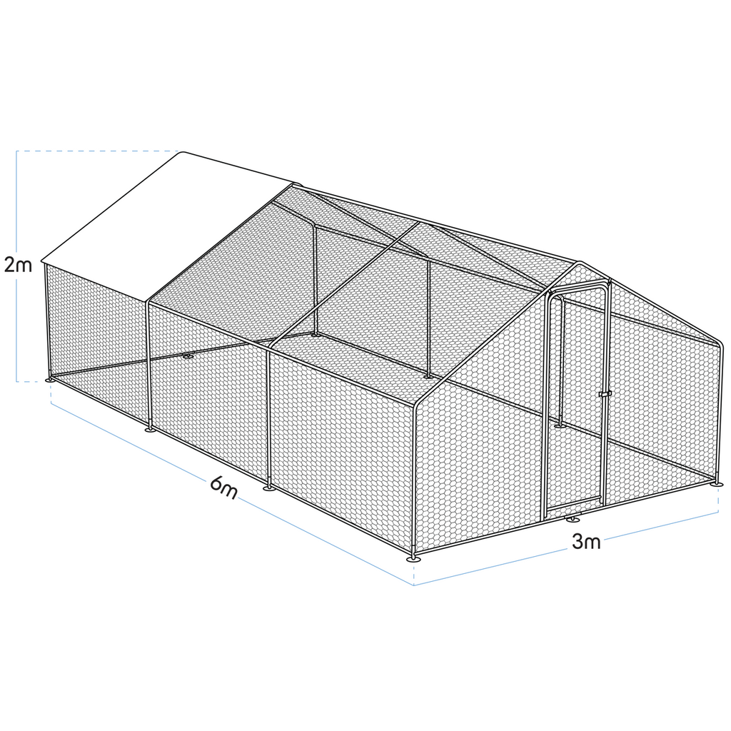 Walk-In Galvanized Steel Chicken Run with Roof Cover & PVC Coated Chicken Wire DG280