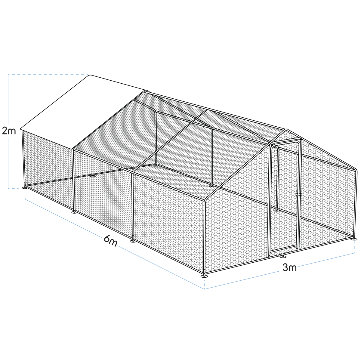 Walk-In Galvanized Steel Chicken Run with Roof Cover & PVC Coated Chicken Wire DG280
