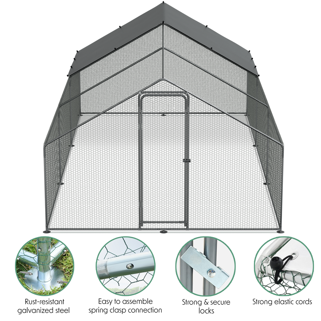 Walk-In Galvanized Steel Chicken Run with Roof Cover & PVC Coated Chicken Wire DG280