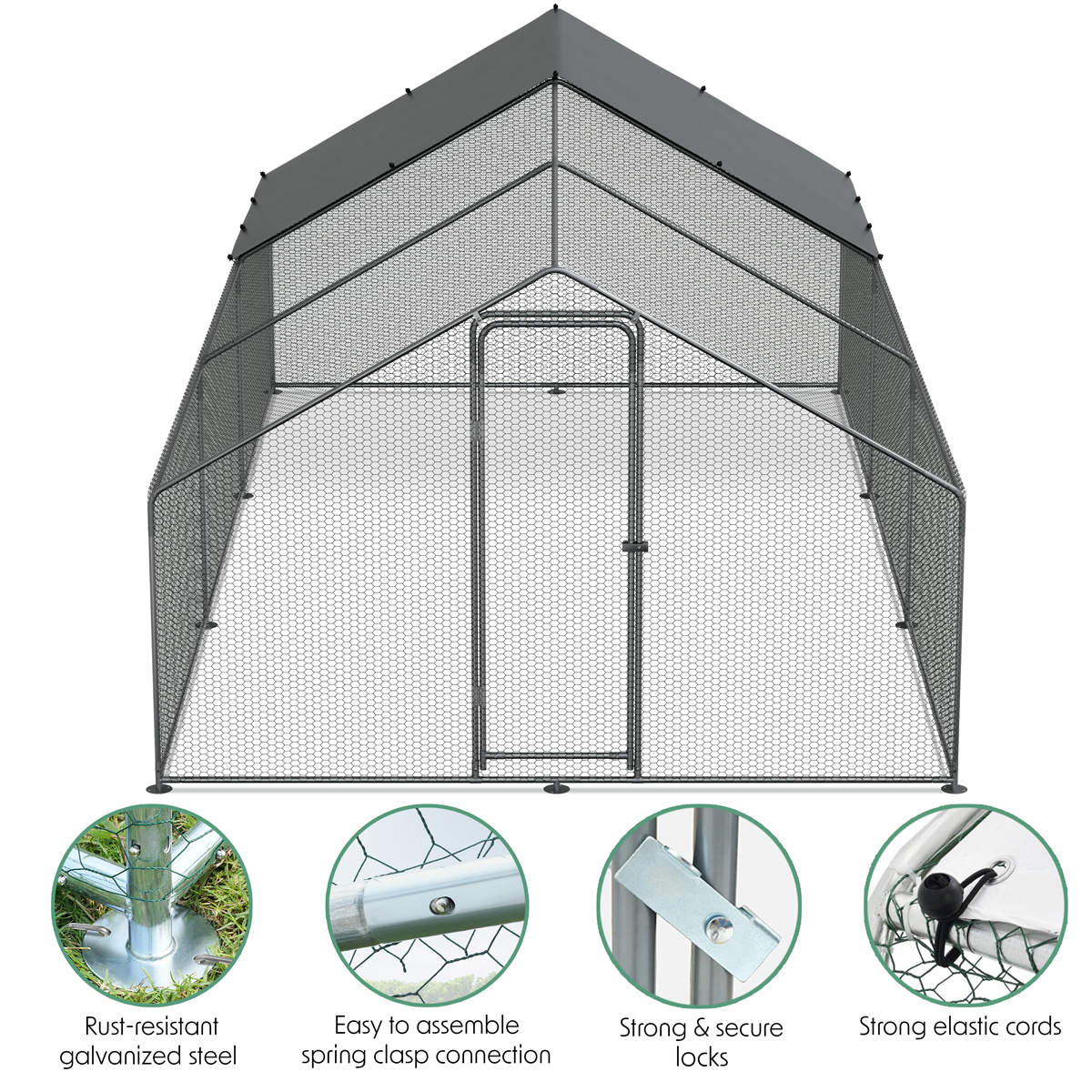 Walk-In Galvanized Steel Chicken Run with Roof Cover & PVC Coated Chicken Wire DG280