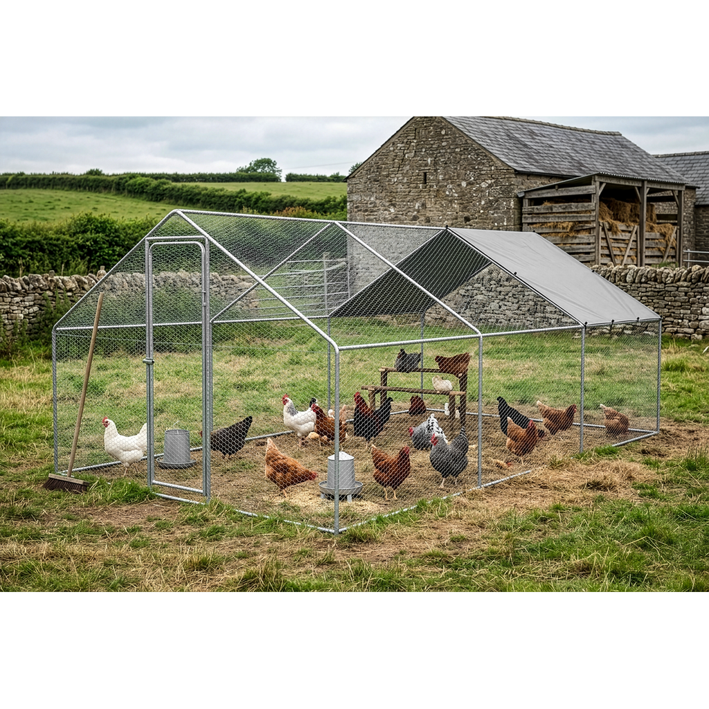 Walk-In Galvanized Steel Chicken Run with Roof Cover & PVC Coated Chicken Wire DG280