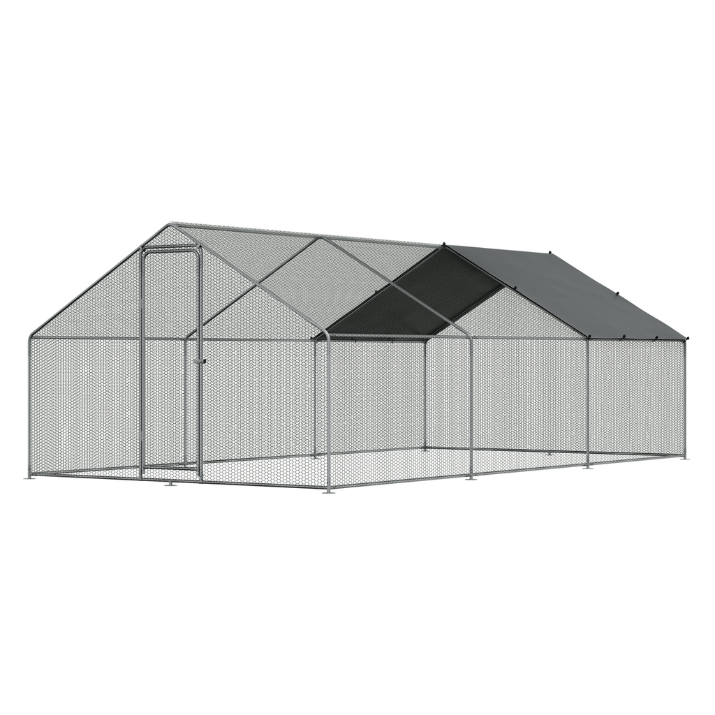 Walk-In Galvanized Steel Chicken Run with Roof Cover & PVC Coated Chicken Wire DG280