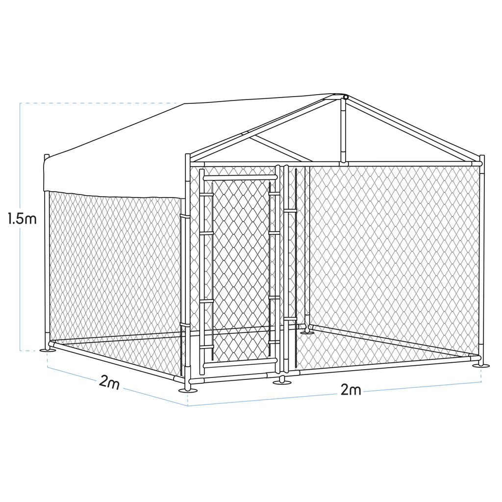 Galvanised Steel Dog Kennel with Roof Cover & Chain Link Fencing DG281