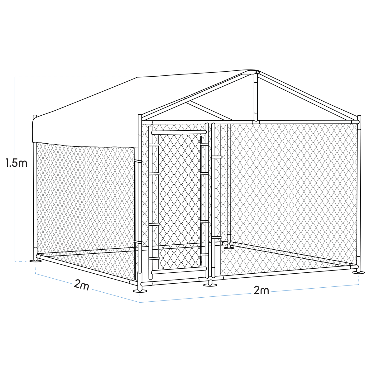 Galvanised Steel Dog Kennel with Roof Cover & Chain Link Fencing DG281