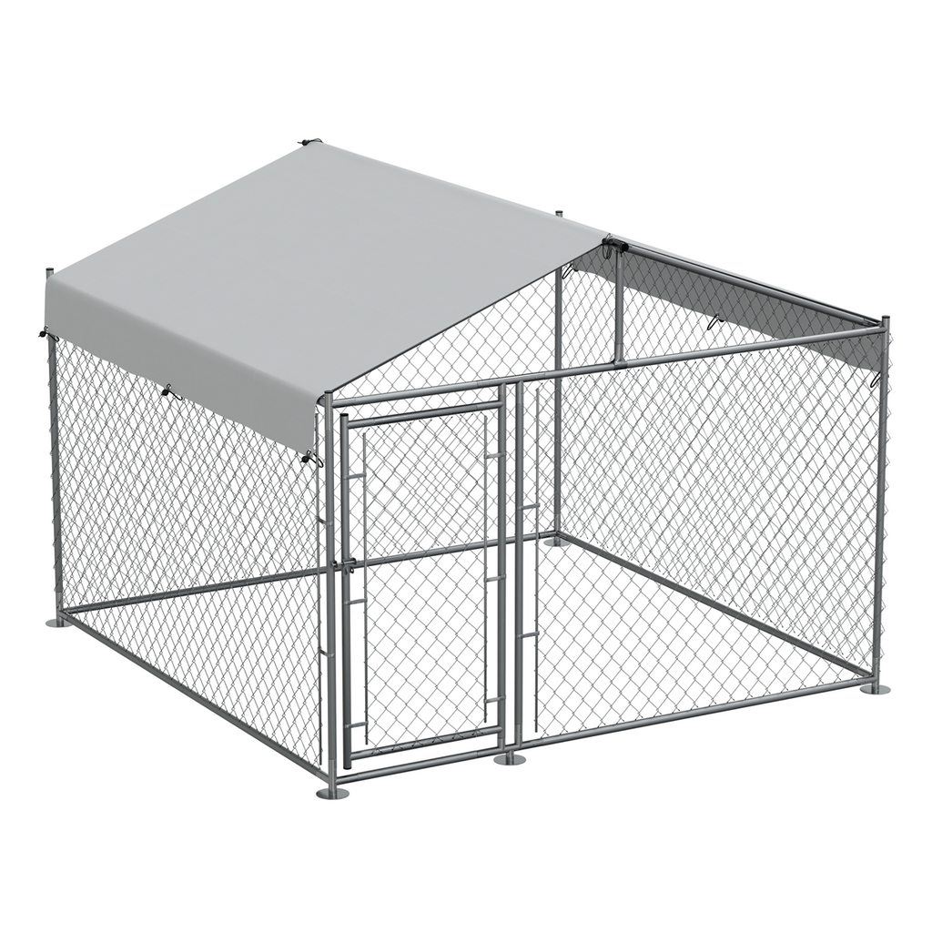 Galvanised Steel Dog Kennel with Roof Cover & Chain Link Fencing DG281
