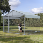 Galvanised Steel Dog Kennel with Roof Cover & Chain Link Fencing DG281