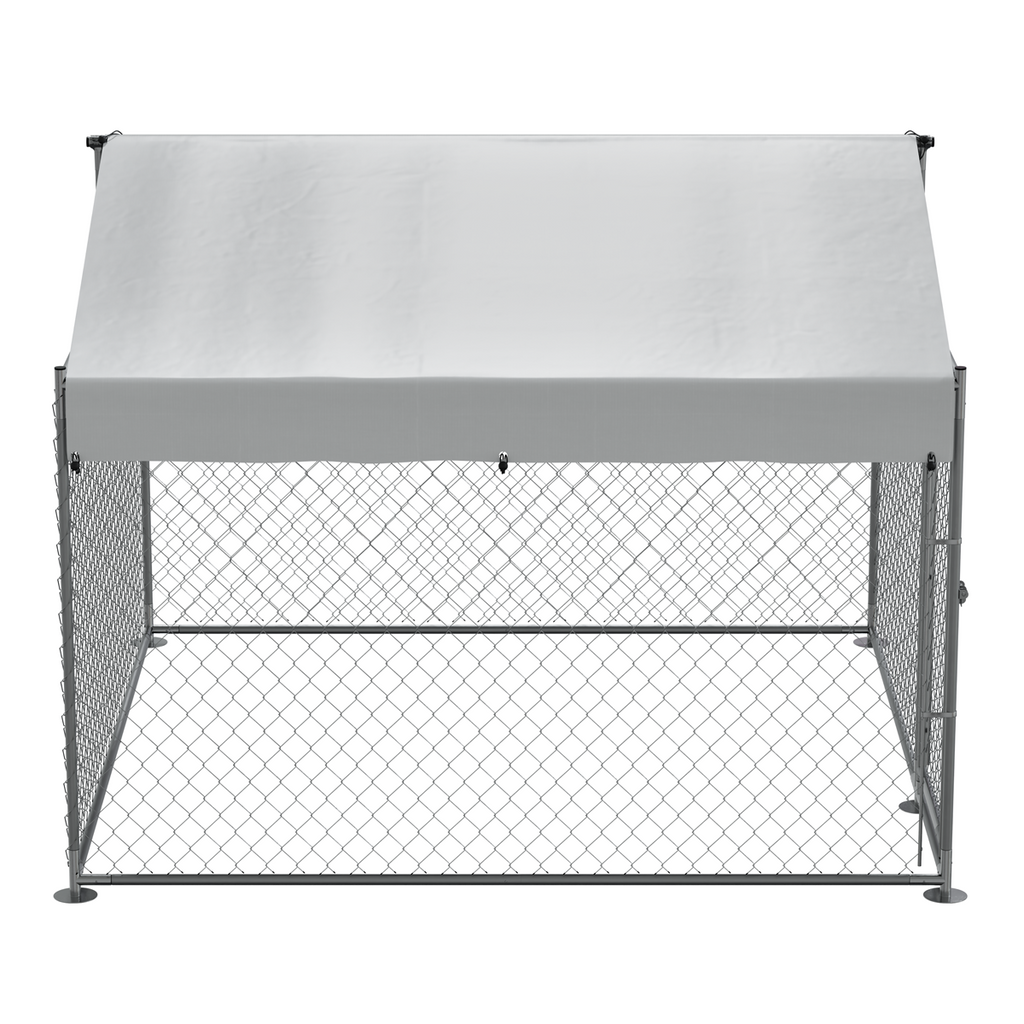Galvanised Steel Dog Kennel with Roof Cover & Chain Link Fencing DG281