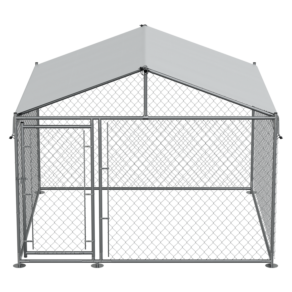Galvanised Steel Dog Kennel with Roof Cover & Chain Link Fencing DG281