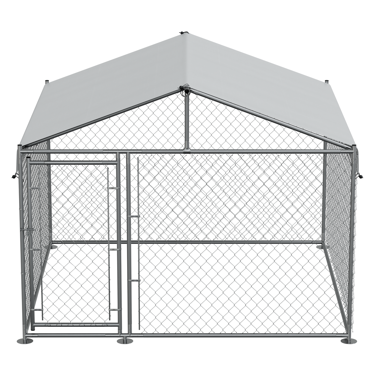 Galvanised Steel Dog Kennel with Roof Cover & Chain Link Fencing DG281