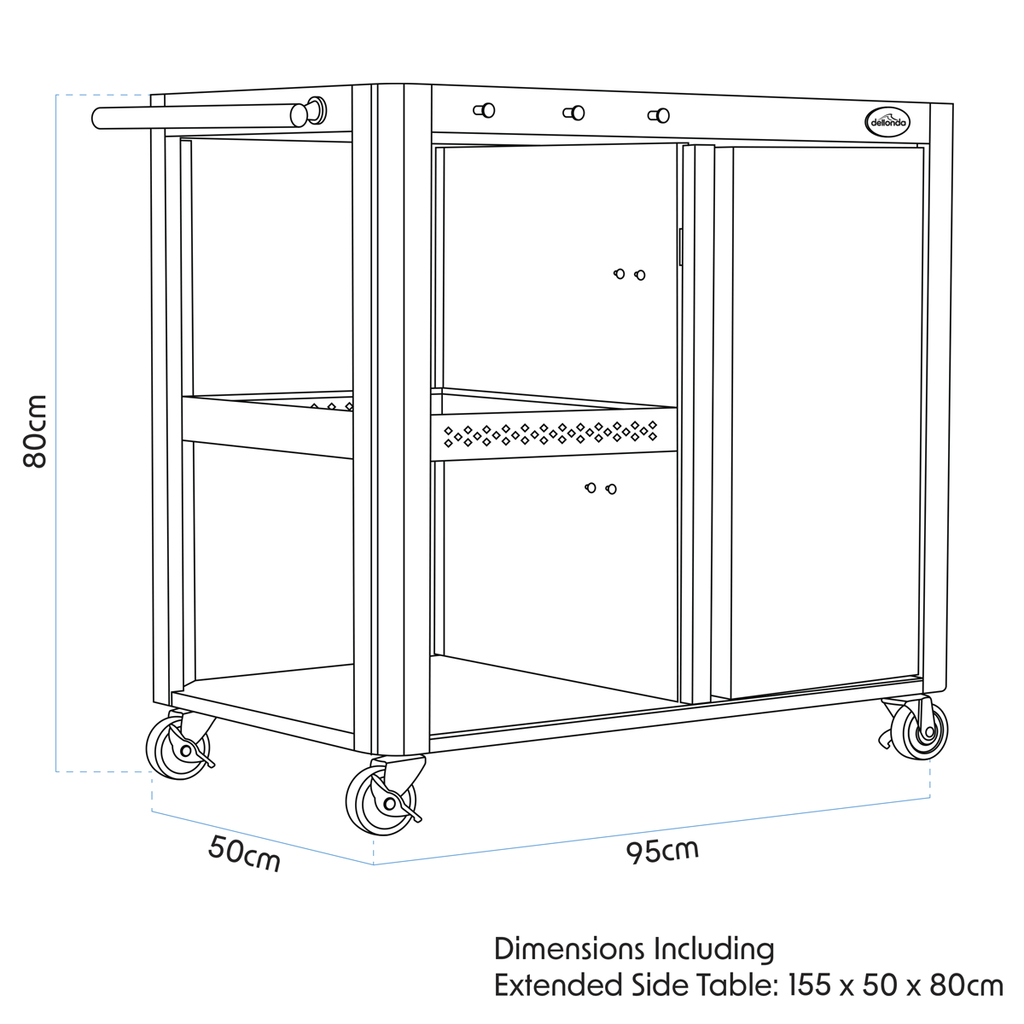 Dellonda BBQ/Plancha Trolley with Cupboard, Extension Table & Utensil Hooks - Black DG282