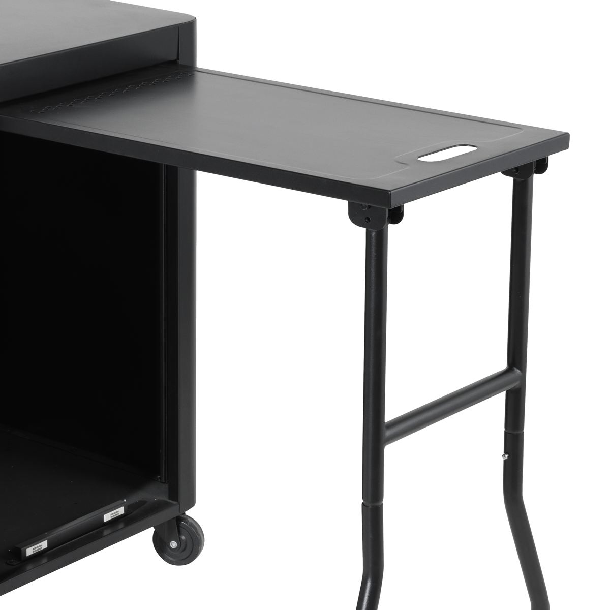 BBQ/Plancha Trolley with Cupboard, Extension Table & Utensil Hooks - Black DG282