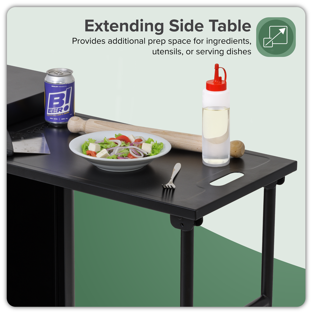 Dellonda BBQ/Plancha Trolley with Cupboard, Extension Table & Utensil Hooks - Black DG282