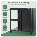 BBQ/Plancha Trolley with Cupboard, Extension Table & Utensil Hooks - Black DG282