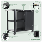 BBQ/Plancha Trolley with Cupboard, Extension Table & Utensil Hooks - Black DG282