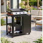 BBQ/Plancha Trolley with Cupboard, Extension Table & Utensil Hooks - Black DG282