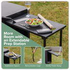 BBQ/Plancha Trolley with Cupboard, Extension Table & Utensil Hooks - Black DG282
