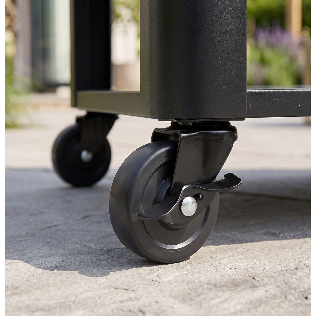 BBQ/Plancha Trolley with Cupboard, Extension Table & Utensil Hooks - Black DG282