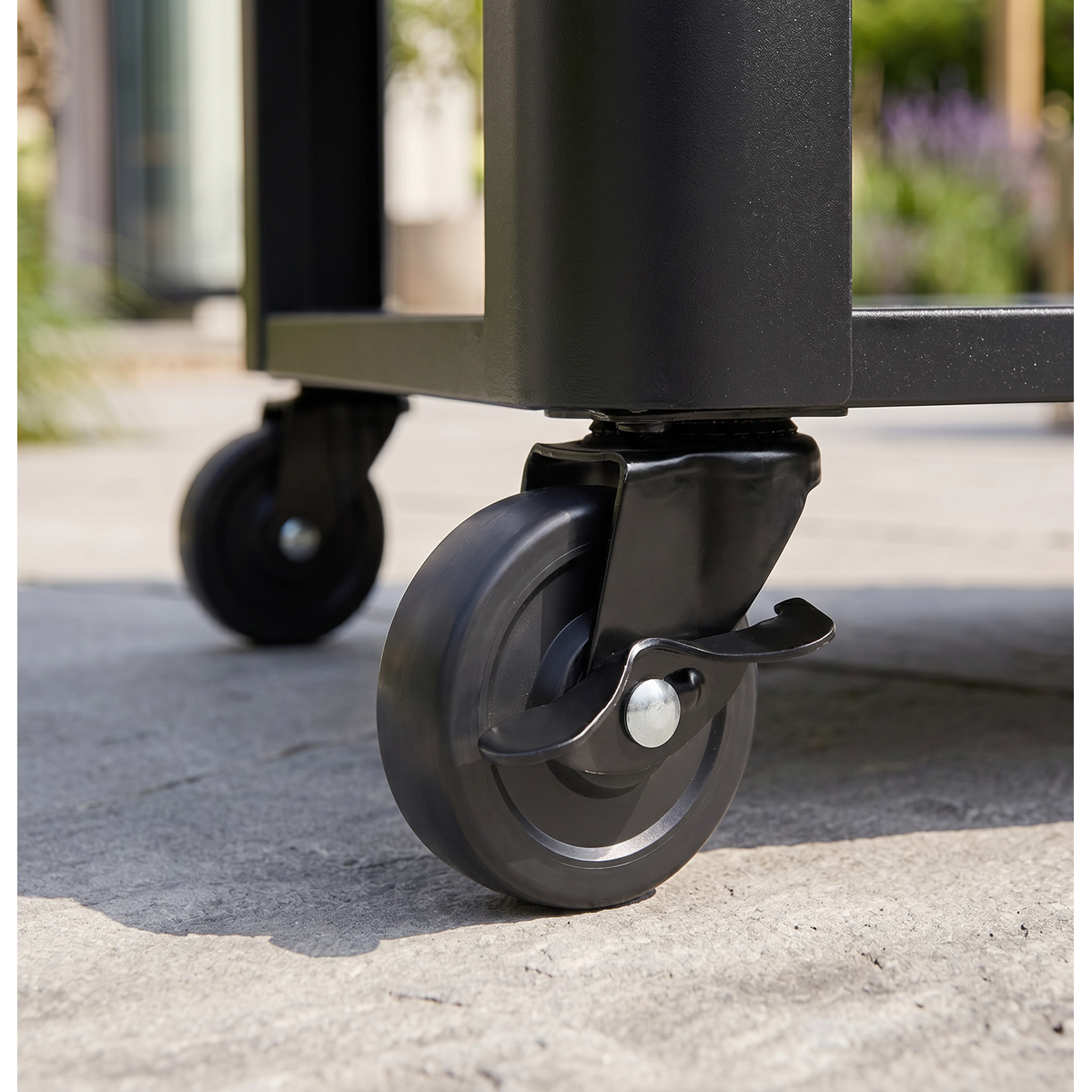BBQ/Plancha Trolley with Cupboard, Extension Table & Utensil Hooks - Black DG282