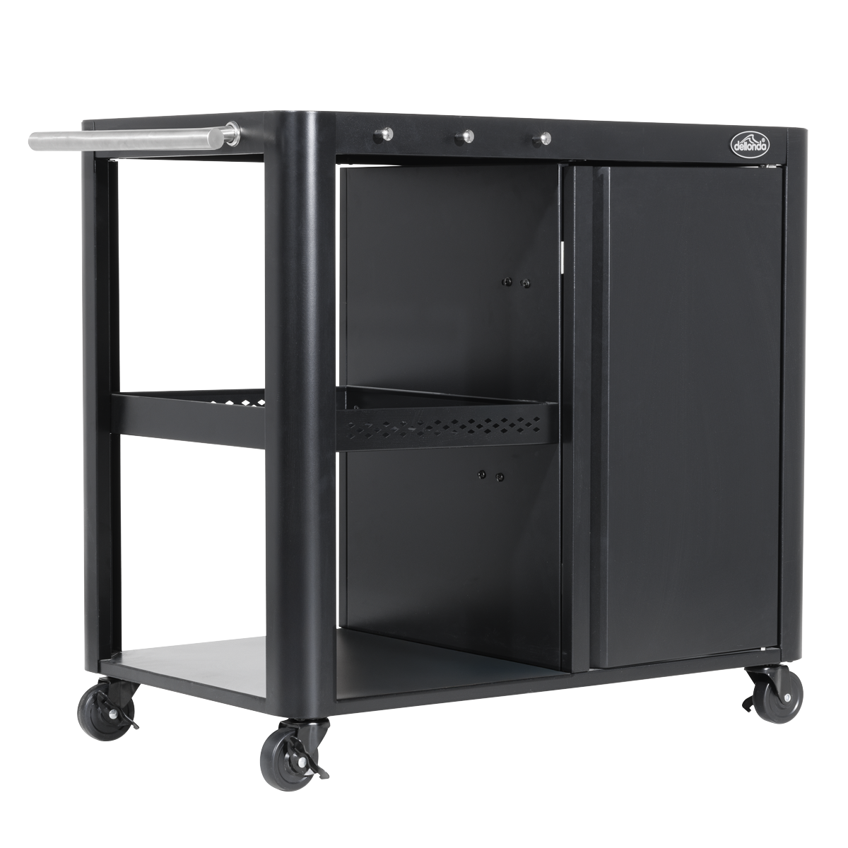 BBQ/Plancha Trolley with Cupboard, Extension Table & Utensil Hooks - Black DG282