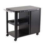 BBQ/Plancha Trolley with Cupboard, Extension Table & Utensil Hooks - Black DG282