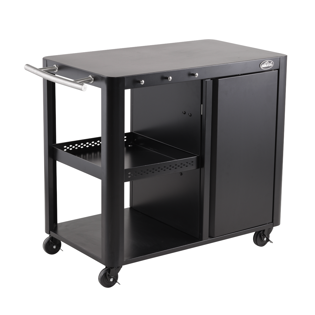 BBQ/Plancha Trolley with Cupboard, Extension Table & Utensil Hooks - Black DG282