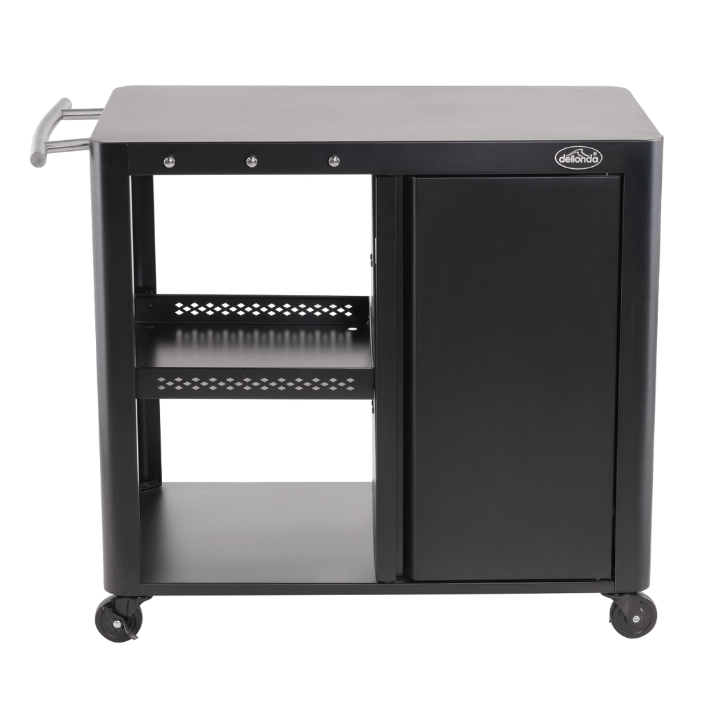BBQ/Plancha Trolley with Cupboard, Extension Table & Utensil Hooks - Black DG282