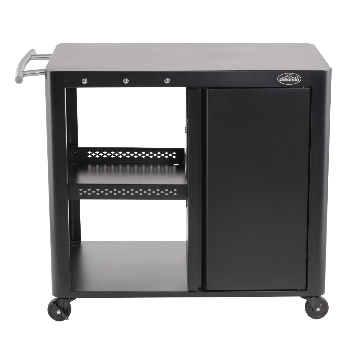 BBQ/Plancha Trolley with Cupboard, Extension Table & Utensil Hooks - Black DG282