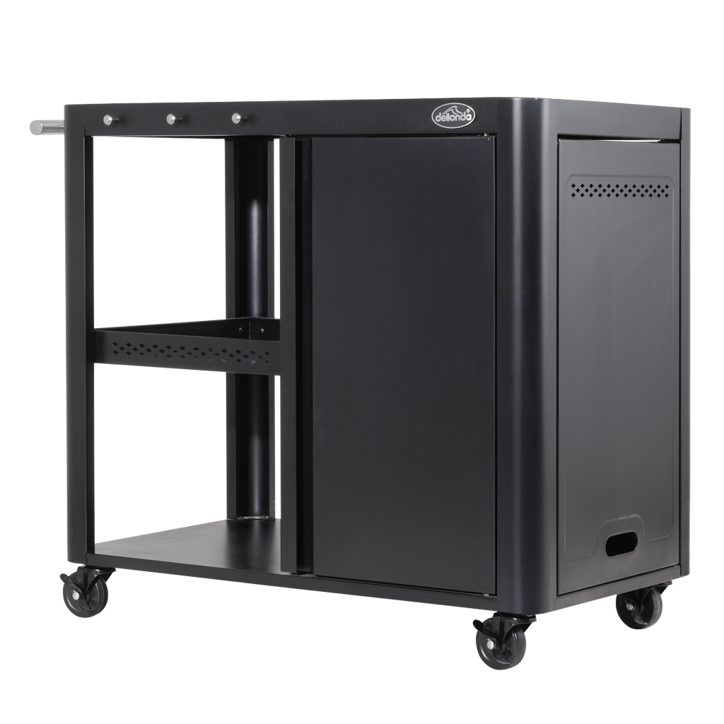 Dellonda BBQ/Plancha Trolley with Cupboard, Extension Table & Utensil Hooks - Black DG282