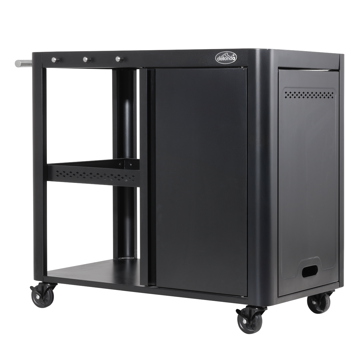 BBQ/Plancha Trolley with Cupboard, Extension Table & Utensil Hooks - Black DG282