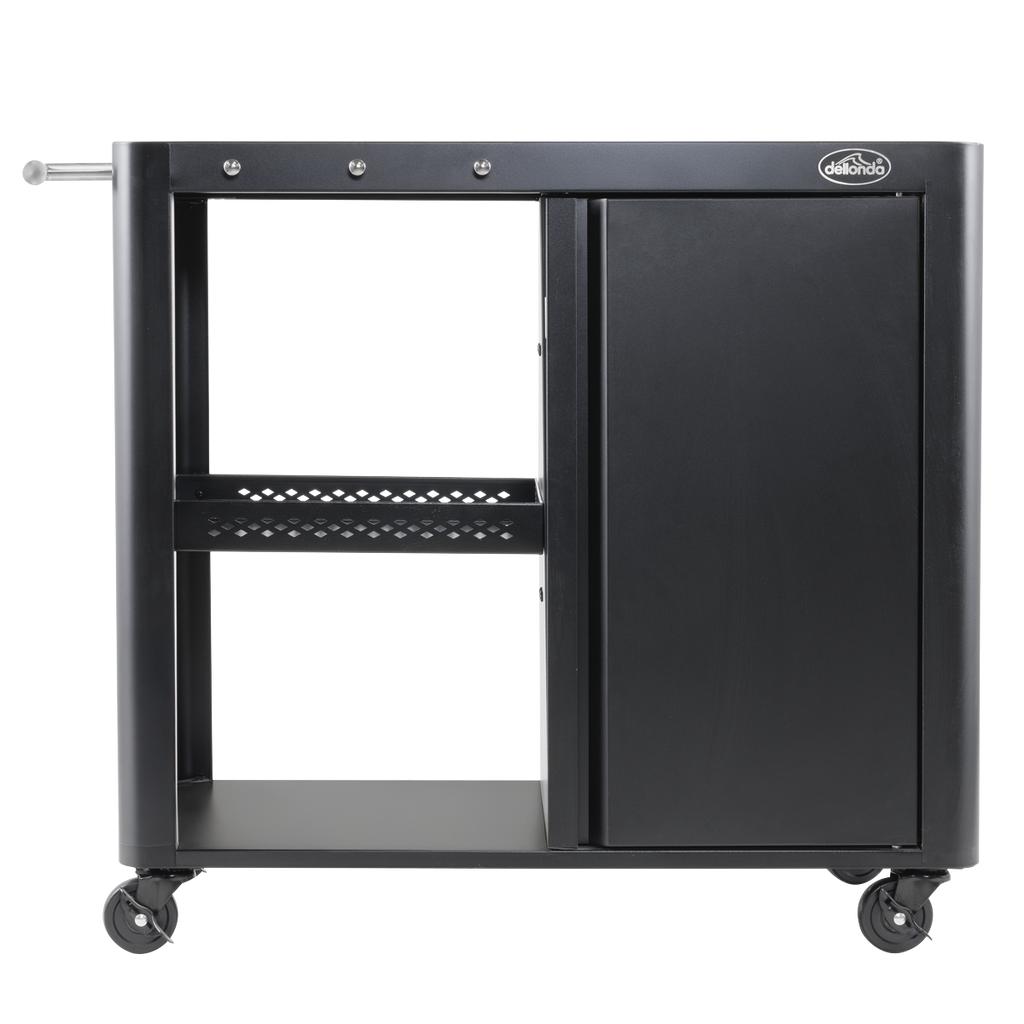 BBQ/Plancha Trolley with Cupboard, Extension Table & Utensil Hooks - Black DG282