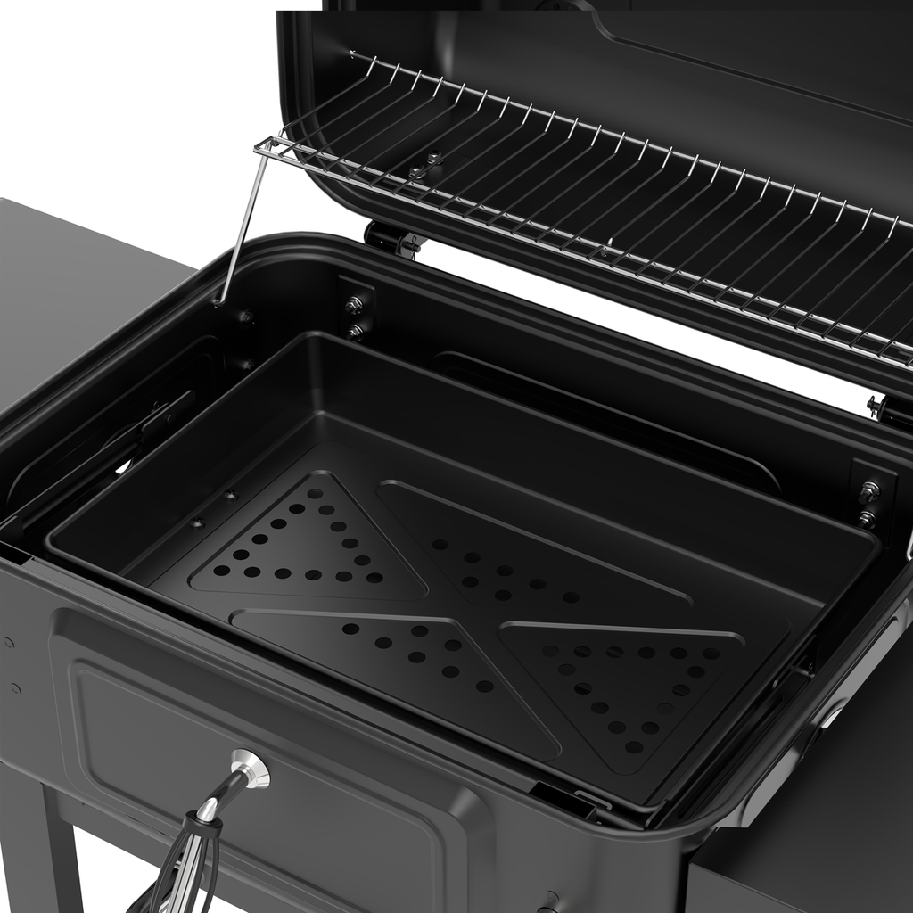 Charcoal Grill BBQ Smoker & Trolley with 2 Side Shelves - Black DG283