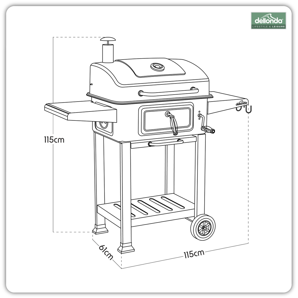 Charcoal Grill BBQ Smoker & Trolley with 2 Side Shelves - Black DG283