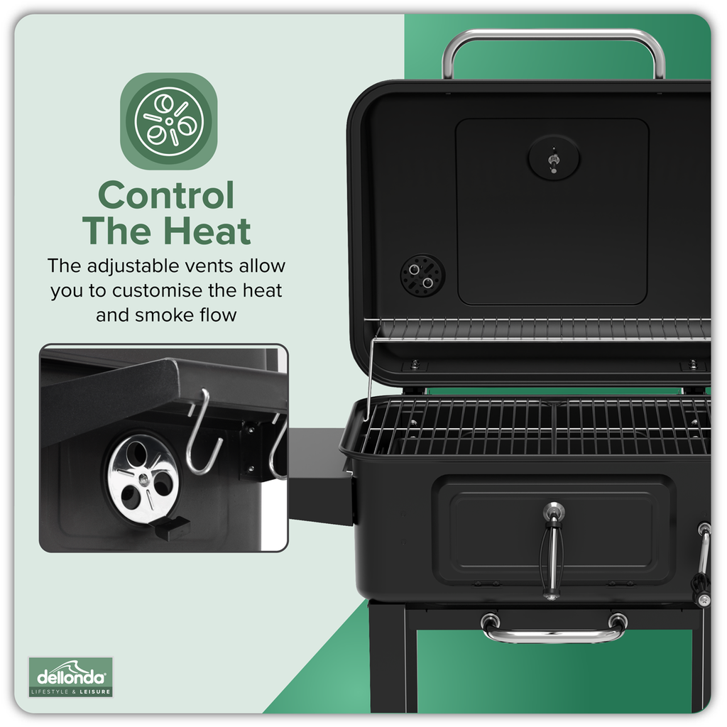 Charcoal Grill BBQ Smoker and Trolley with 2 Side Shelves - Black DG283