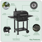 Charcoal Grill BBQ Smoker & Trolley with 2 Side Shelves - Black DG283