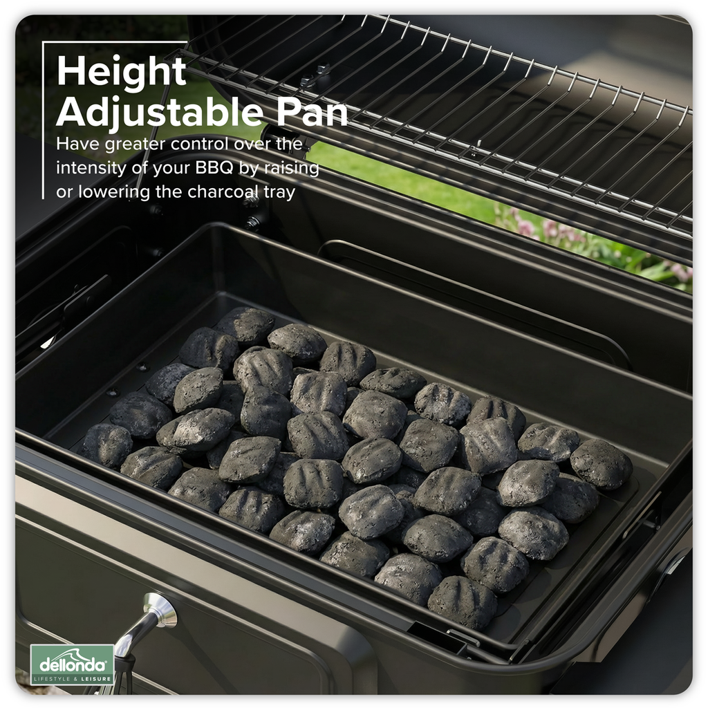 Charcoal Grill BBQ Smoker and Trolley with 2 Side Shelves - Black DG283